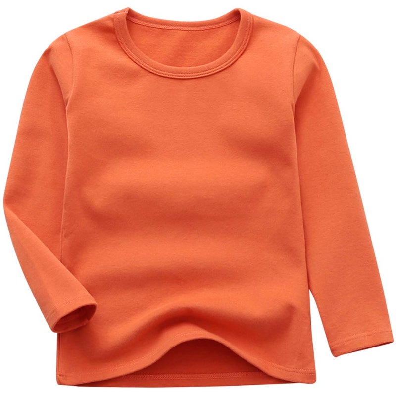 GLEAMING GRAIN Toddler Boys Girls Long Sleeve T-Shirts Unisex Kids Cotton Basic Round Neck Top Tee Orange 2T - Image 1